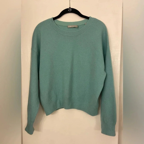 VINCE Double Layer Cashmere Crew Pull Over Light Aqua Size XS - Picture 4 of 8